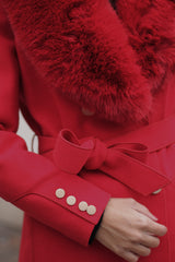 Palton roșu cu blăniță | Palton cu blana | Palton iarna | Palton rosu 