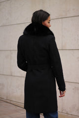 Palton negru cu blăniță | Palton cu blana artificiala | Palton iarna cu blanita | Palton negru
