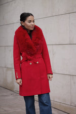 Palton roșu cu blăniță | Palton cu blana | Palton iarna | Palton rosu 