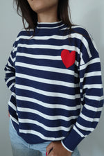 Pulover Bleumarin Tricotat  | Pulover bleumarin  Pulover bleumarin tricotat în dungi