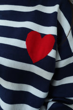 Pulover Bleumarin Tricotat În Dungi | Pulover tricotat