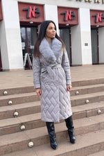Palton lung cu blăniță | Palton cu blana | palton gri